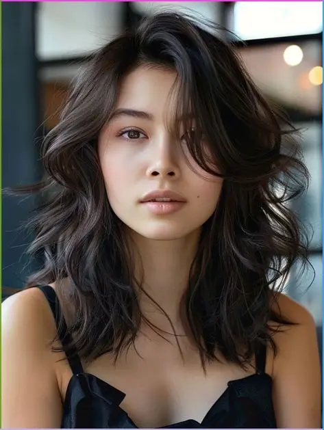 16 Coupes de Cheveux Mi-Longs Dégradés avec Frange à Adopter en 2025