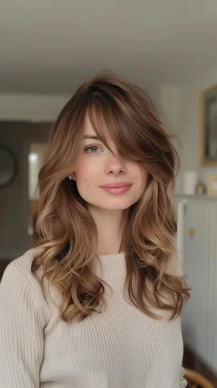 15 Idées de Frange Rideau Sublimes pour Cheveux Longs