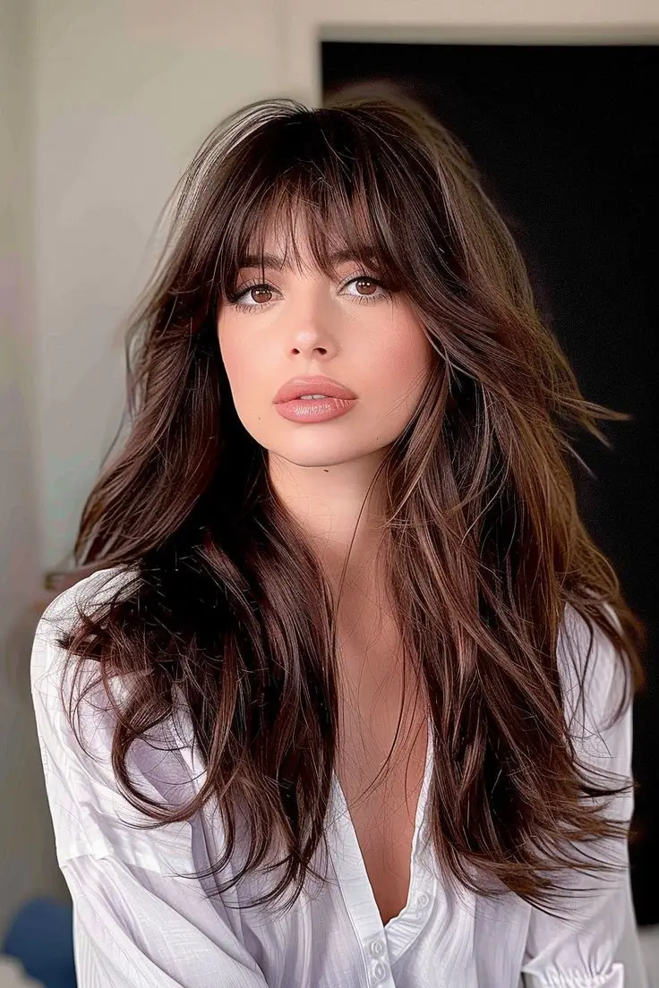 16 Idées Inspirantes de Frange Rideau pour Sublimer les Cheveux Longs en 2025