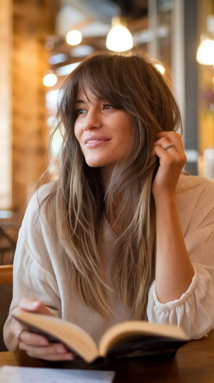 16 Idées Inspirantes de Frange Rideau pour Sublimer les Cheveux Longs en 2025