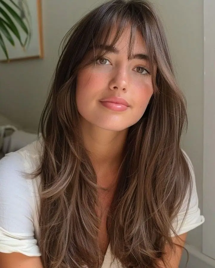 16 Idées Inspirantes de Frange Rideau pour Sublimer les Cheveux Longs en 2025
