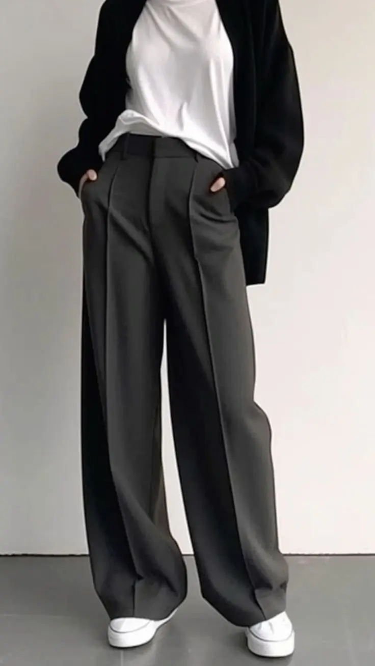 16 Idées de Looks Chic avec un Pantalon Large Noir pour Femme en 2025