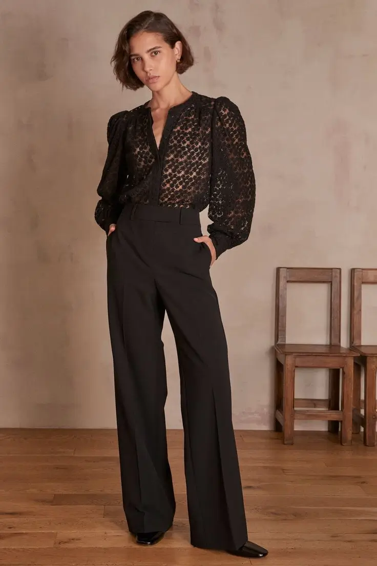 16 Idées de Looks Chic avec un Pantalon Large Noir pour Femme en 2025